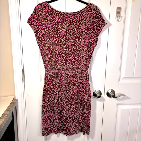 Lilly Pulitzer Sadie Leopard Cap Sleeve Dress Pink Brown Size Medium - Picture 2 of 10